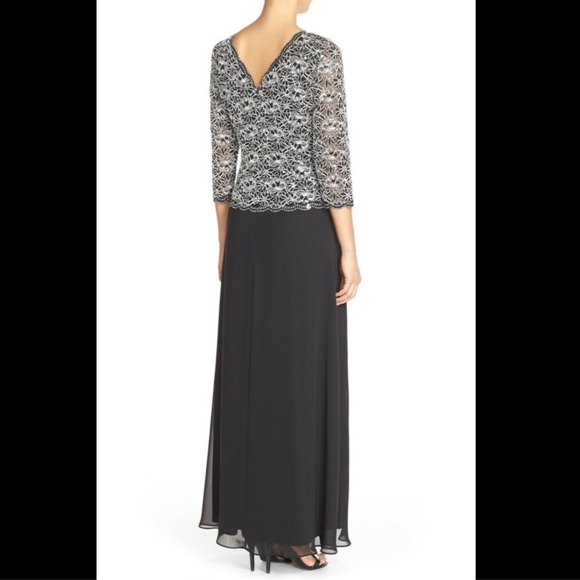 NEW Alex Evenings Lace & Chiffon Mock Two-Piece Gown [SZ 10 ] Black‎ - Picture 4 of 6